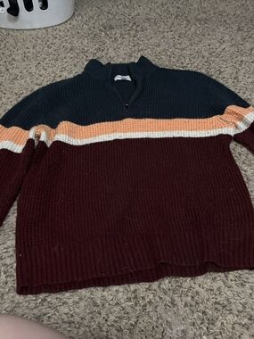 Target Men's Colorblock Half-Zip Sweater in Black, Orange, Cream, and Burgundy